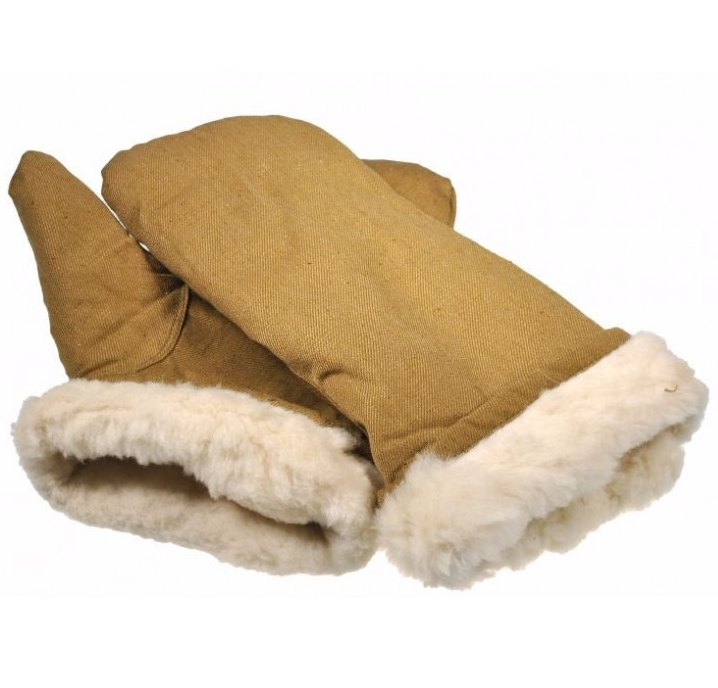 Рукавицы двупалые защитного цвета из натурального меха